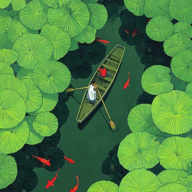Overgrown lake from above